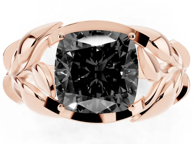 Cushion Cut Leaf Bypass Engagement Ring Setting for a Black Center | Pavé Leaf Accents | Rose Gold
