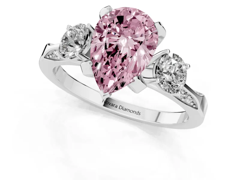 Pear-Shaped Hidden Halo Three Stone Engagement Ring Setting for a Fancy Pink Lab-Grown Diamond | Pave Gallery | Platinum