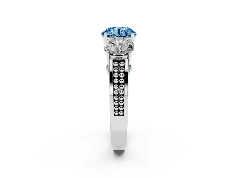 Round Engagement Ring Setting for a Fancy Blue Lab-Grown Diamond | Three Stone | White Gold