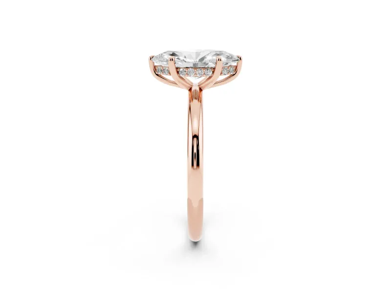 Marquise Hidden Halo Engagement Ring Setting | Thin Plain Band | Rose Gold