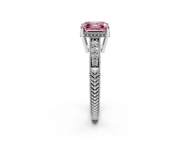 Asscher Cut Engraved Engagement Ring Setting for a Fancy Pink Lab-Grown Diamond | Platinum