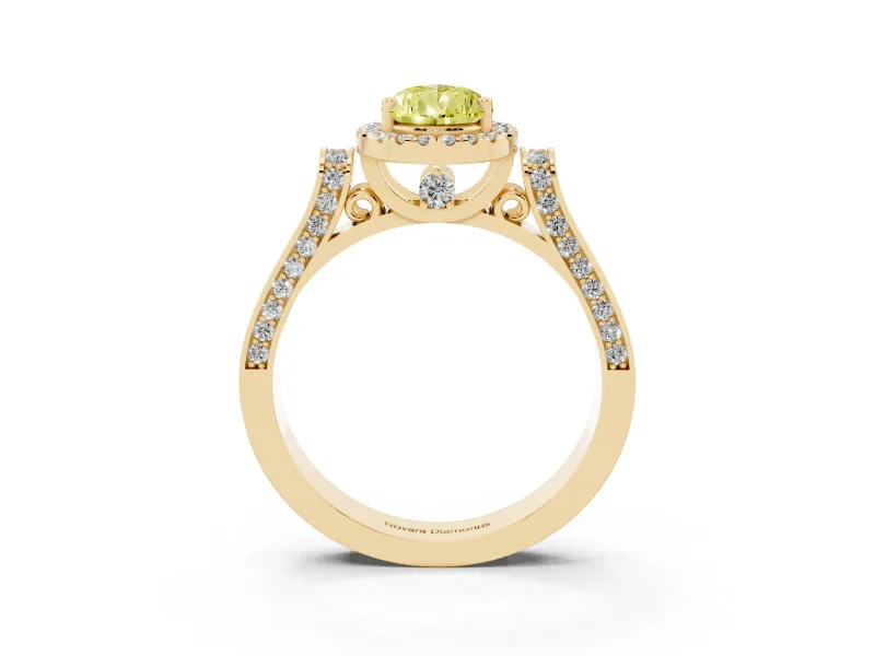 Pear-Shaped Halo Engagement Ring Setting for a Fancy Yellow Lab-Grown Diamond | Pavé Panel Shoulders | Yellow Gold