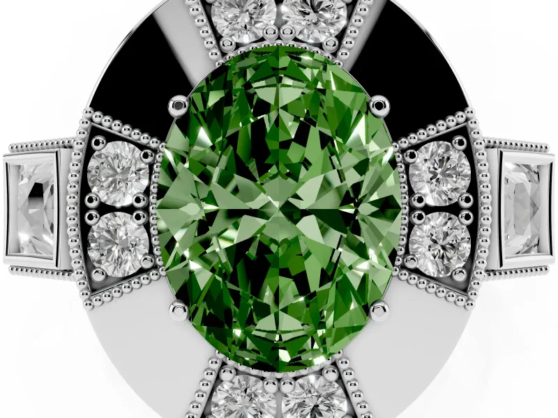 Oval Milgrain Sectioned Halo Engagement Ring Setting for a Fancy Green Lab-Grown Diamond | Platinum
