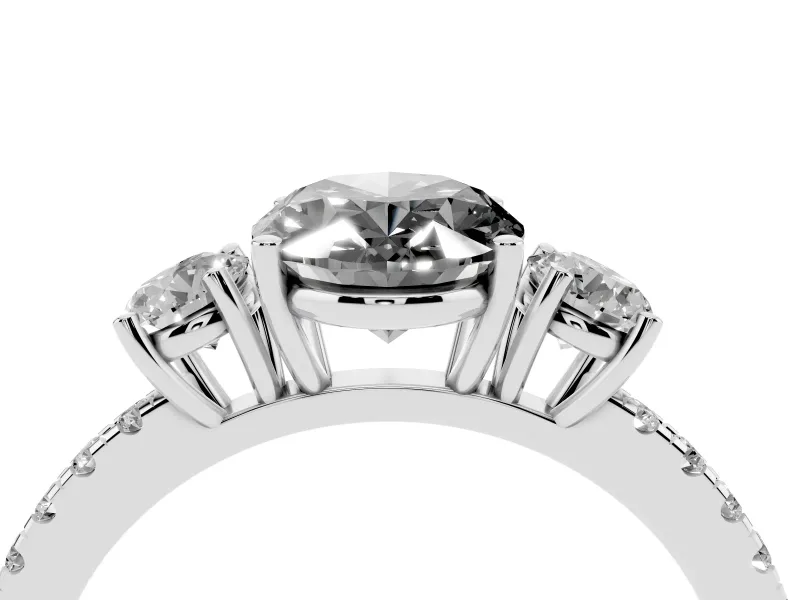 Fancy Black Oval Cut Diamond Three-Stone Ring Set in Platinum with Pavé Band and Graduated Sides