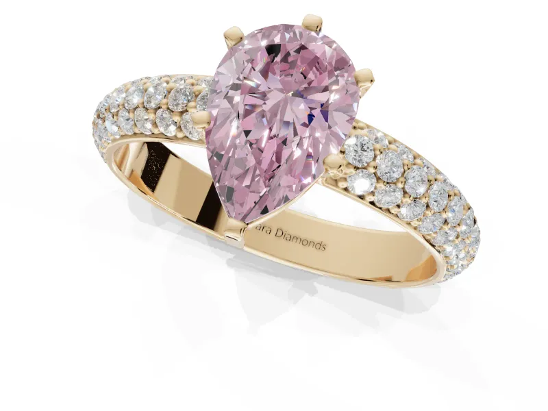 Pear-Shaped Domed Pavé Engagement Ring Setting for a Fancy Pink Lab-Grown Diamond | Yellow Gold