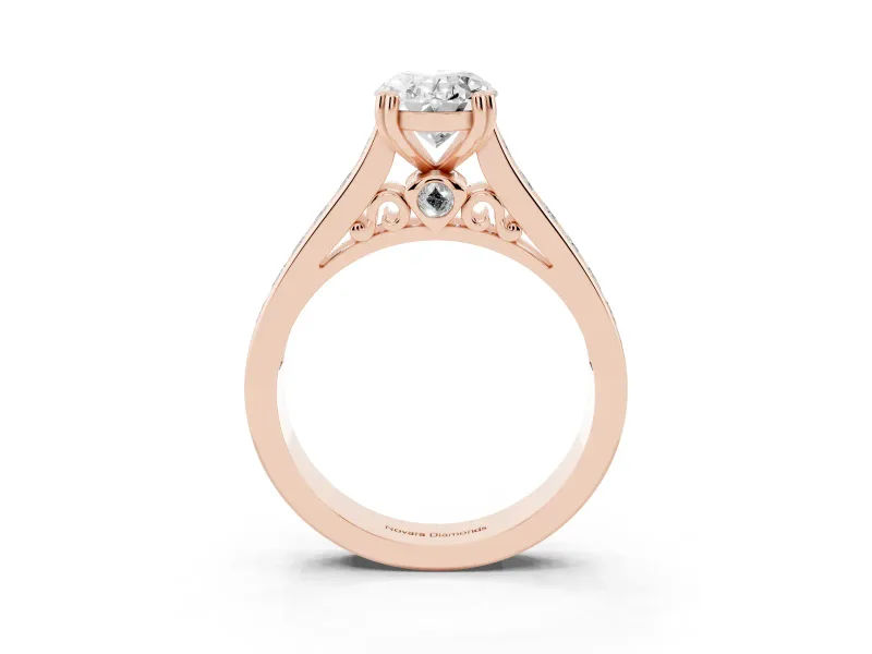 Oval Cathedral Channel Set Engagement Ring Setting | Double Claw Prongs | Rose Gold