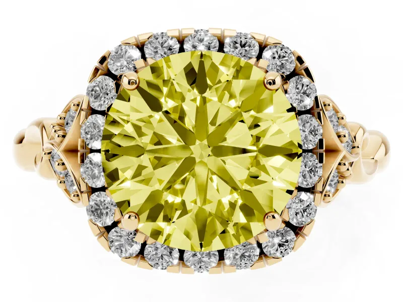 Round Vintage Halo Engagement Ring Setting for a Fancy Yellow Lab-Grown Diamond | Yellow Gold