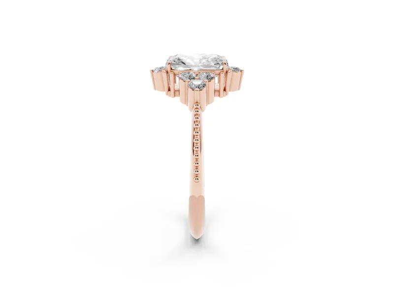 Radiant Cut Vintage Cluster Engagement Ring Setting | Beaded Edges | Rose Gold