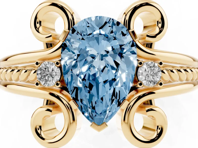 Pear-Shaped Scroll Engagement Ring Setting for a Fancy Blue Lab-Grown Diamond | Yellow Gold