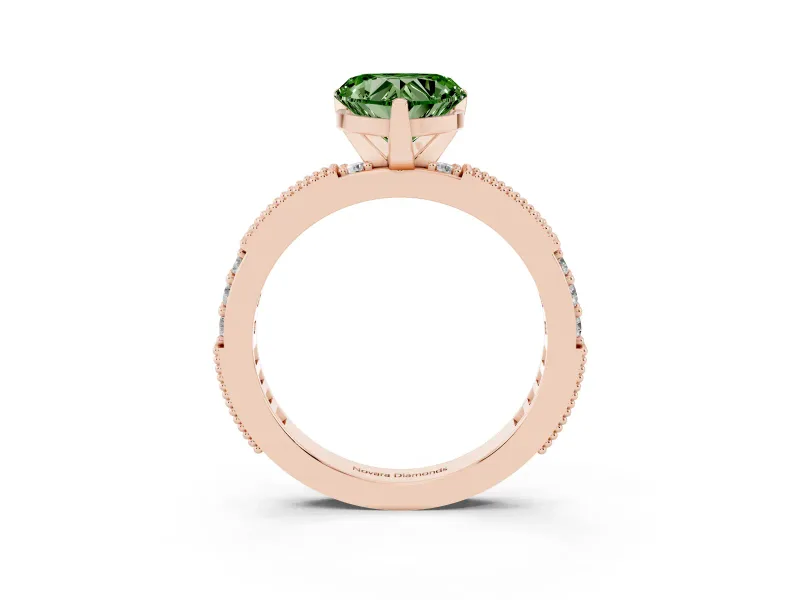 Heart-Shaped Vintage Pavé Engagement Ring Setting for a Fancy Green Lab-Grown Diamond | Rose Gold