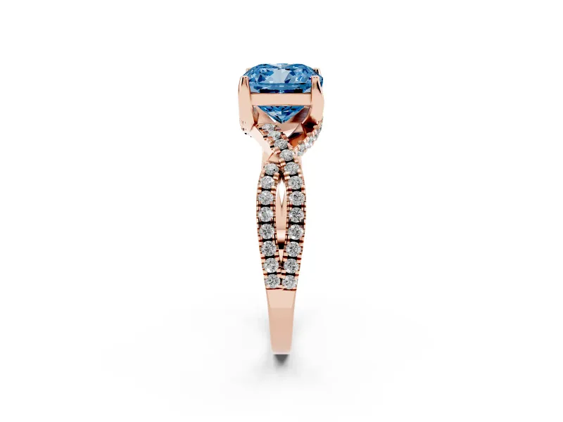 Cushion Cut Twisted Pave Engagement Ring Setting for a Fancy Blue Lab-Grown Diamond | Split Shank | Rose Gold