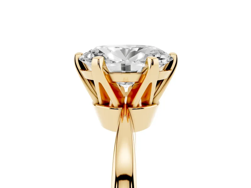 Oval Cut Diamond Solitaire Engagement Ring Set in Yellow gold with Slim Tapered Solitaire Band