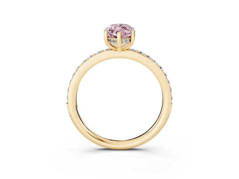 Fancy Pink Marquise Cut Diamond Pavé Band Ring Set in Yellow gold with Prong-Set Center Stone