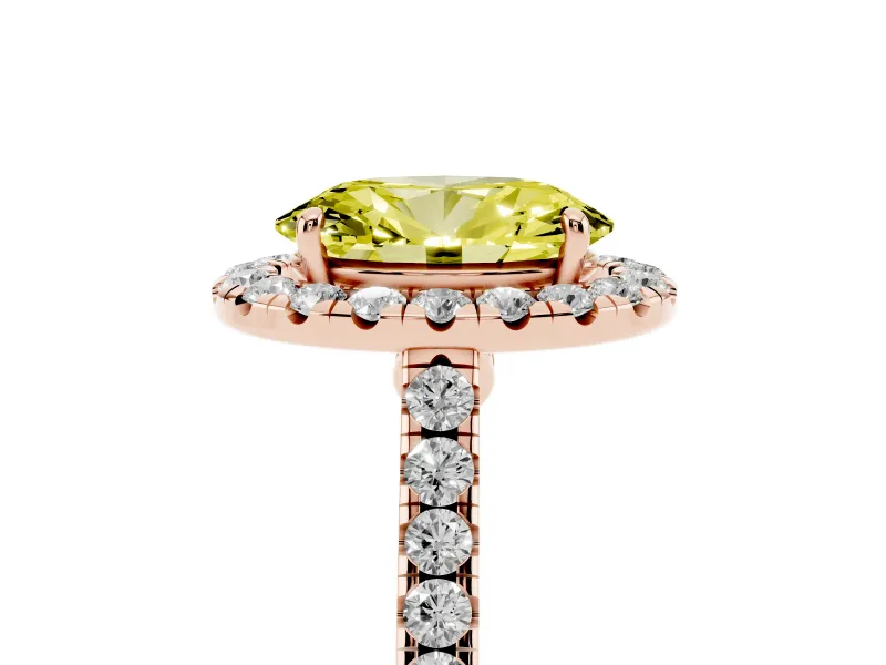 Oval Halo Engagement Ring Setting for a Fancy Yellow Lab-Grown Diamond | Pave Shoulders | Rose Gold