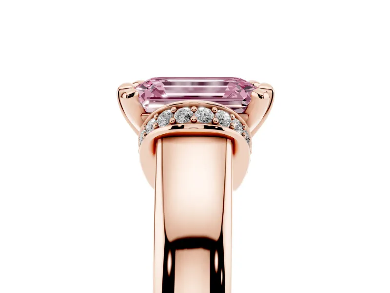 Emerald Cut Pavé Collar Engagement Ring Setting for a Fancy Pink Lab-Grown Diamond | Rose Gold
