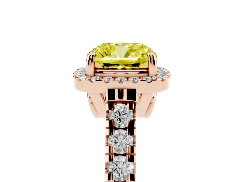 Cushion Cut Accented Halo Engagement Ring Setting for a Fancy Yellow Lab-Grown Diamond | Rose Gold