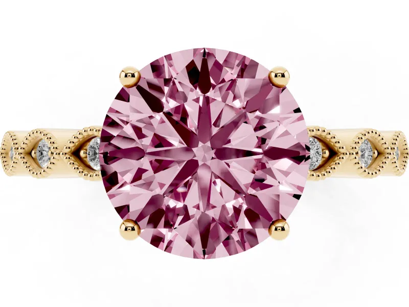 Round Milgrain Solitaire Engagement Ring Setting for a Fancy Pink Lab-Grown Diamond | Yellow Gold