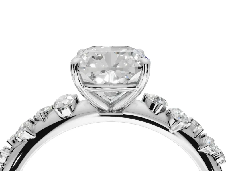 Cushion Cut Solitaire Engagement Ring Setting | Graduated Scattered Accents | Platinum