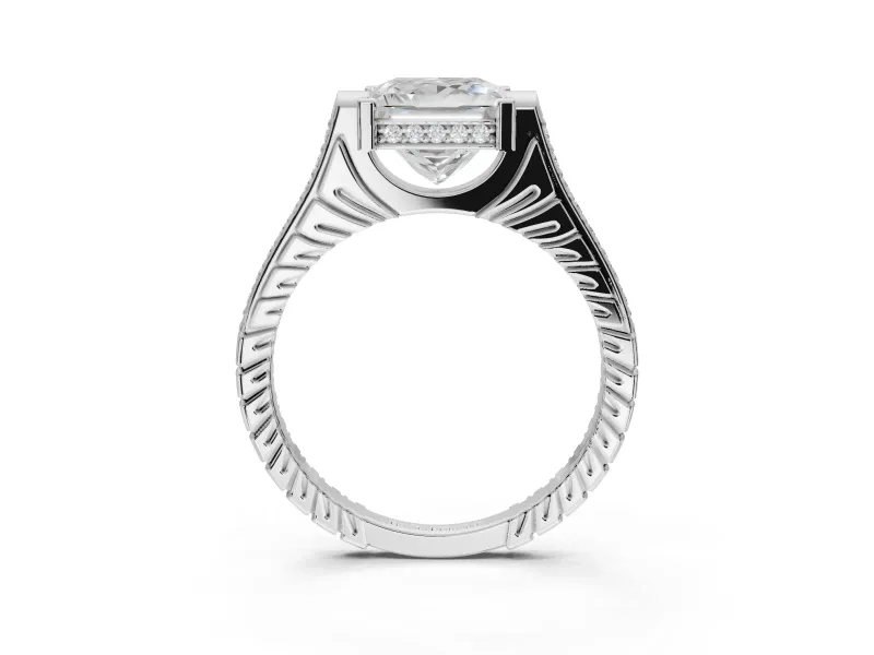 Princess Cut Vintage Cathedral Engagement Ring Setting | Carved Band | Platinum