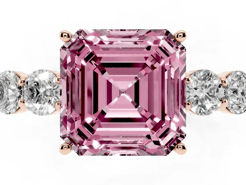 Asscher Cut 5 Stone Engagement Ring Setting for a Fancy Pink Lab-Grown Diamond | Rose Gold