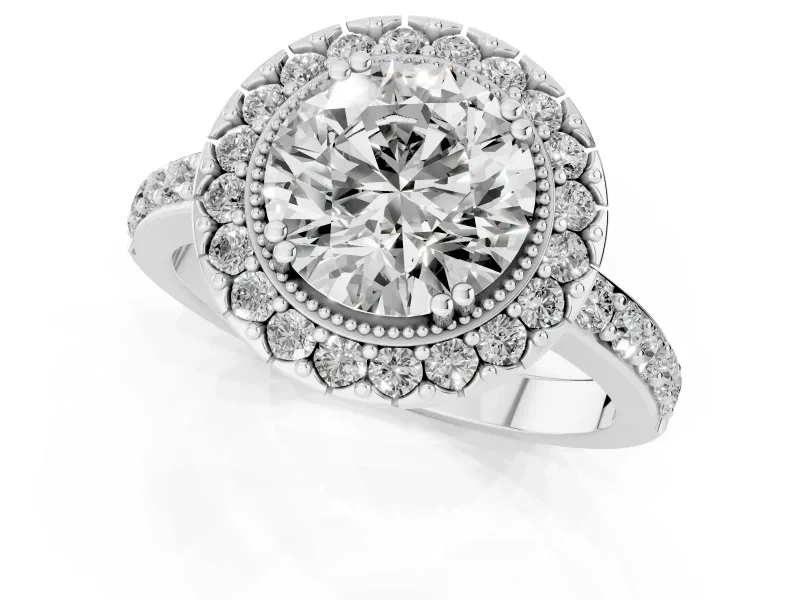 Round Vintage Milgrain Halo Engagement Ring Setting | Pierced Gallery | Platinum