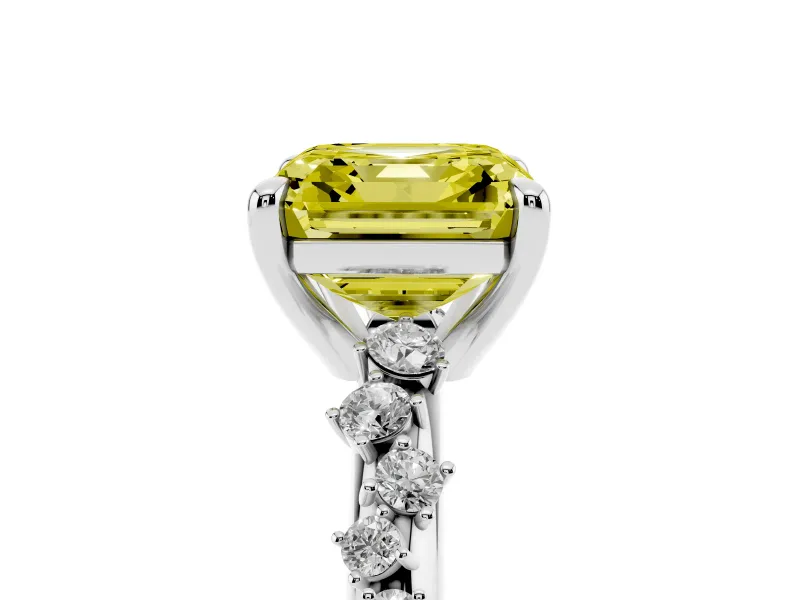 Asscher Cut Graduated Accent Engagement Ring Setting for a Fancy Yellow Lab-Grown Diamond | Platinum