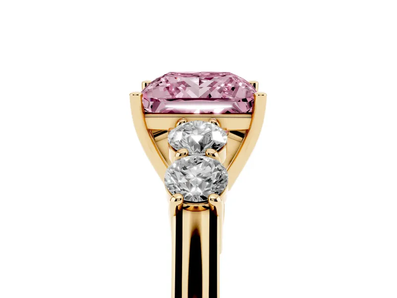Princess Cut 5 Stone Engagement Ring Setting for a Fancy Pink Lab-Grown Diamond | Yellow Gold