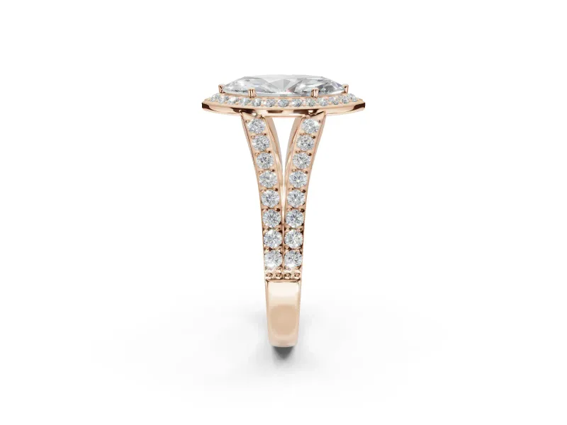 Marquise Halo Pavé Engagement Ring Setting | Narrow Split Shank | Rose Gold