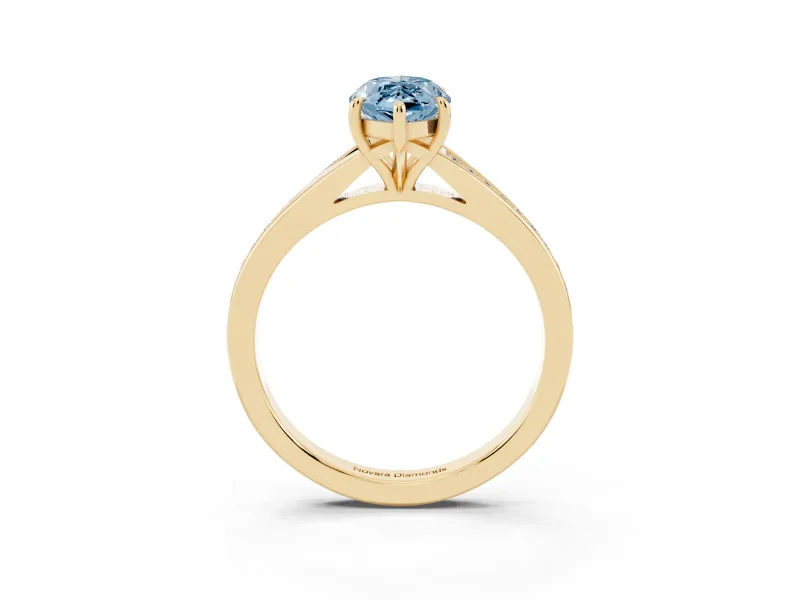 Marquise Pave Solitaire Engagement Ring Setting for a Fancy Blue Lab-Grown Diamond | Sweeping Shoulders | Yellow Gold