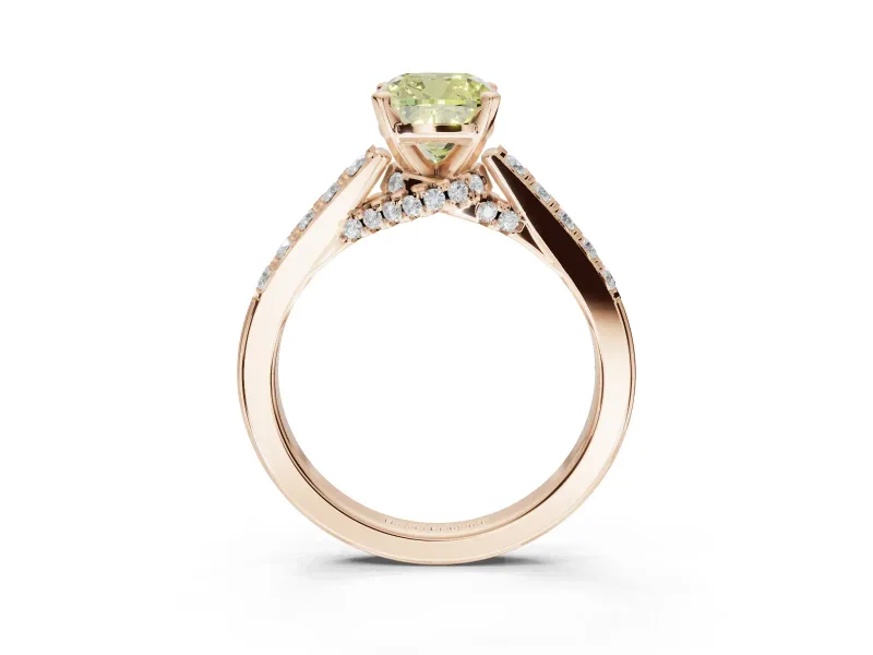 Cushion Cut Pavé Solitaire Engagement Ring Setting for a Fancy Yellow Lab-Grown Diamond | Crossover Gallery | Rose Gold