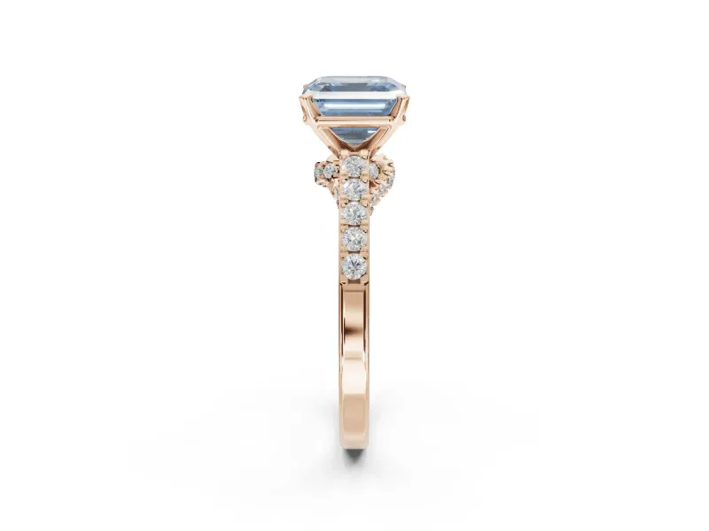 Asscher Cut Pavé Solitaire Engagement Ring Setting for a Fancy Blue Lab-Grown Diamond | Crossover Gallery | Rose Gold