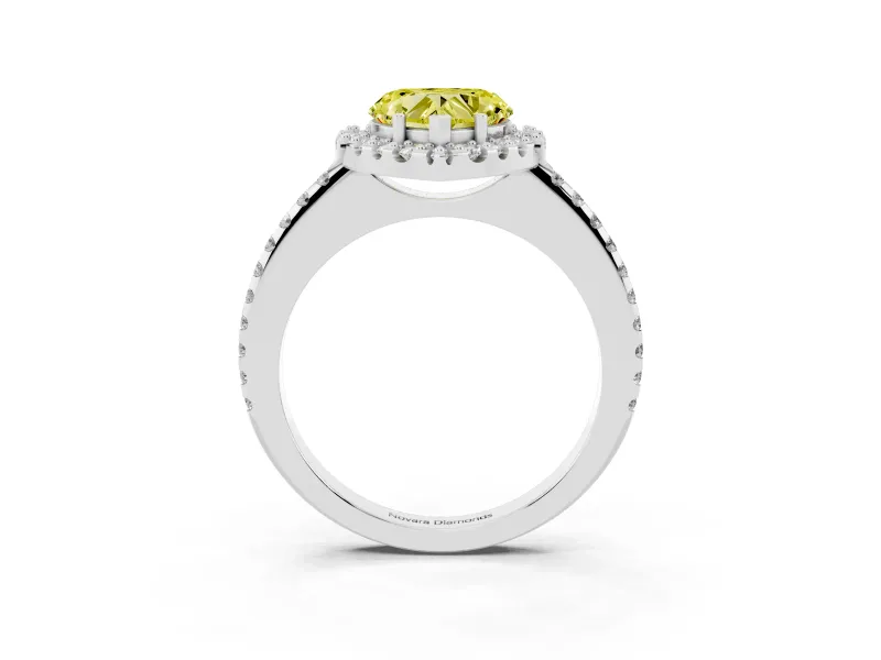 Heart-Shaped Pave Halo Engagement Ring Setting for a Fancy Yellow Lab-Grown Diamond | Pave Band | Sterling Silver