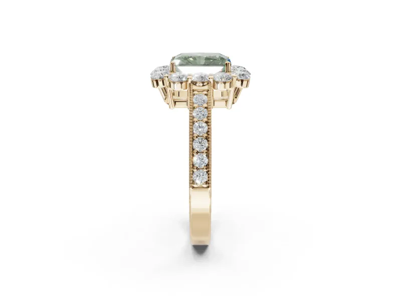 Radiant Cut Halo Engagement Ring Setting for a Fancy Green Lab-Grown Diamond | Yellow Gold - Design NV-24711
