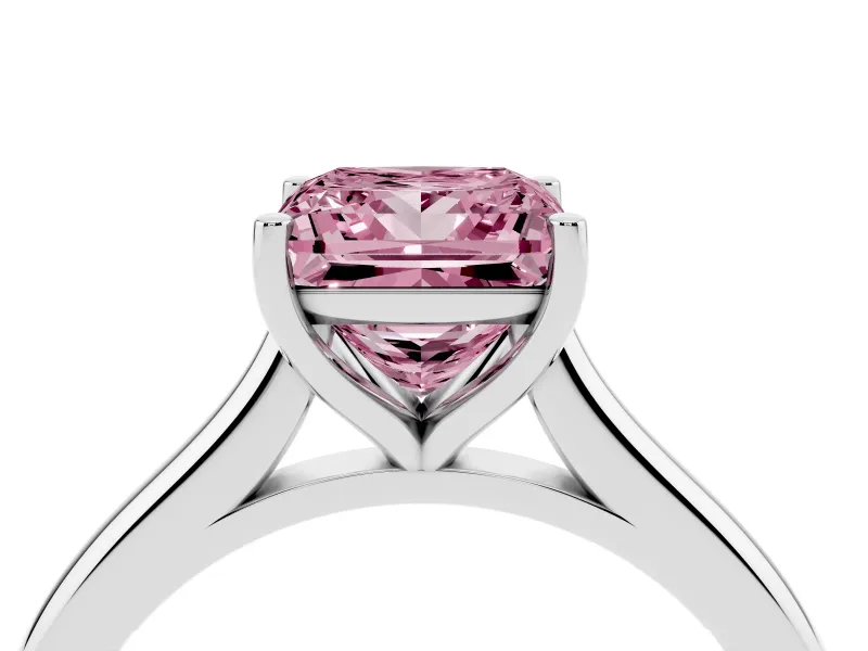 Fancy Pink Princess Cut Diamond Solitaire Ring Set in Silver with Cathedral Band and Prong Setting