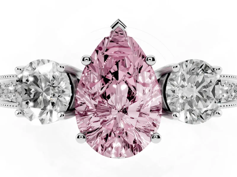 Pear-Shaped Three Stone Engagement Ring Setting for a Fancy Pink Lab-Grown Diamond | Graduated Pave Band | Platinum