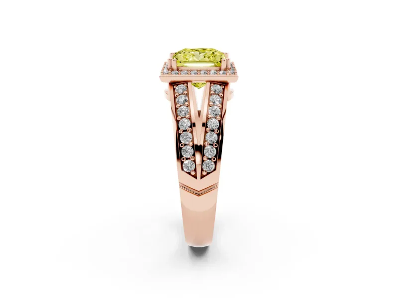 Princess Cut Halo Engagement Ring Setting for a Fancy Yellow Lab-Grown Diamond | Two-Row Pave Split Shank | Rose Gold