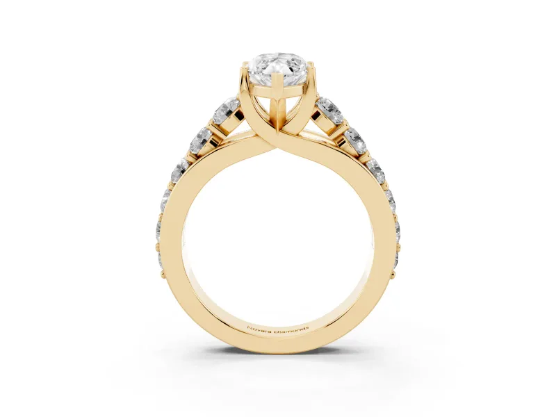 Marquise Graduated Side Stone Engagement Ring Setting | Shared Prong Rails | Yellow Gold