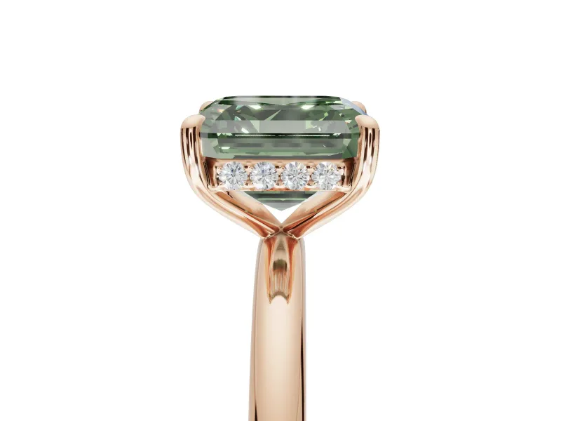 Asscher Cut Hidden Halo Ring Setting for a Fancy Green Lab-Grown Diamond | Rose Gold