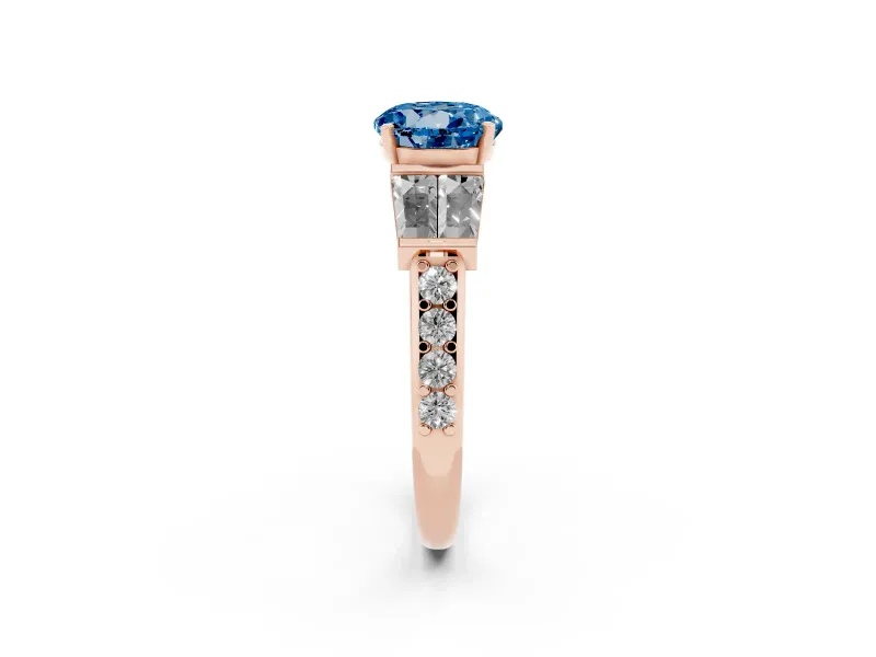 Round Channel Set Baguette Engagement Ring Setting for a Fancy Blue Lab-Grown Diamond | Rose Gold
