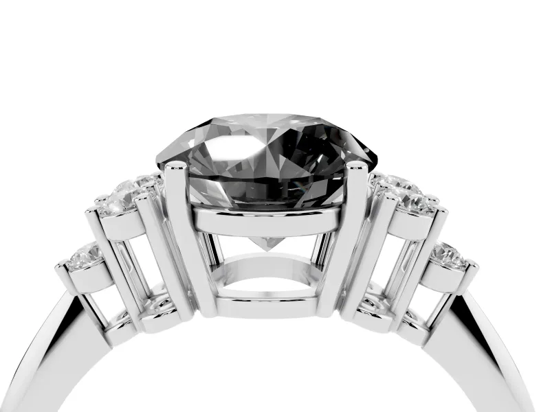 Round Cluster Accent Engagement Ring Setting for a Black Center | Plain Band | Sterling Silver