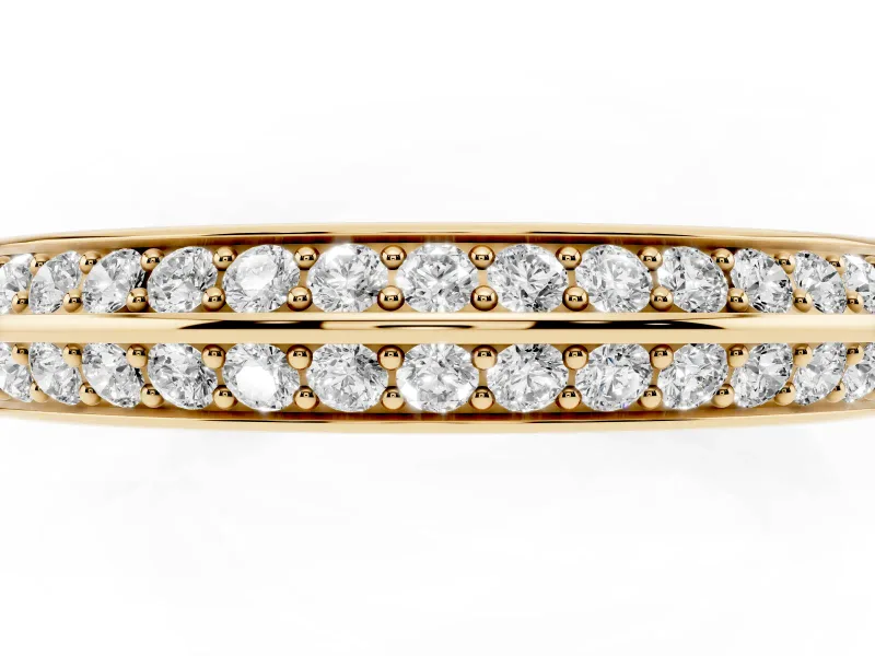 Round Lab-Grown Diamond Double Row Pavé Knife Edge Wedding Band | Raised Divider | Yellow Gold