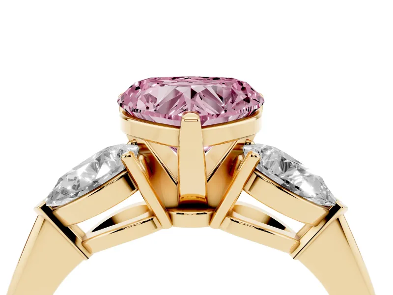 Heart-Shaped 3-Stone Engagement Ring Setting for a Fancy Pink Lab-Grown Diamond | Yellow Gold