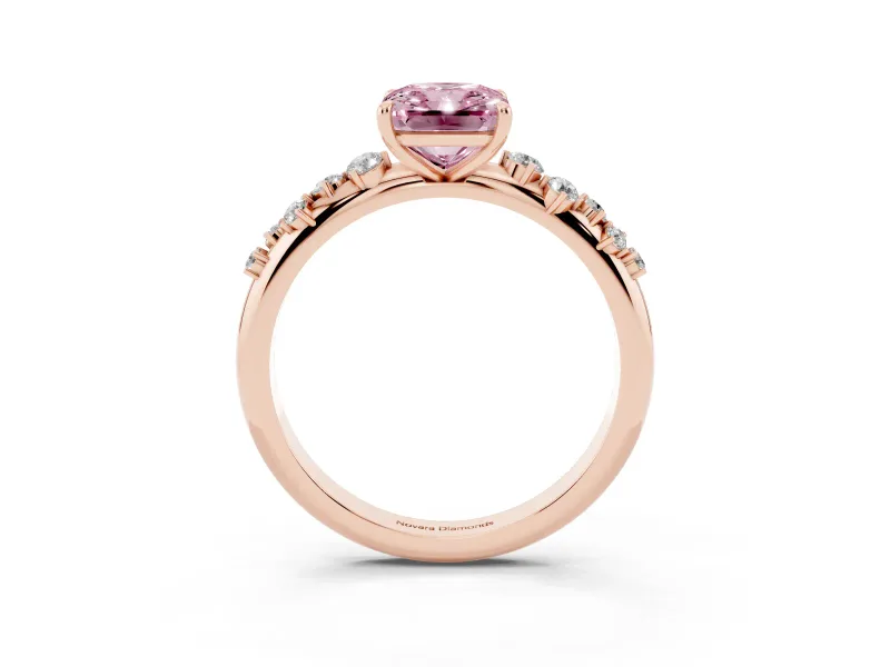 Fancy Pink Radiant Cut Diamond Cluster Solitaire Ring Set in Rose gold with Prong Setting