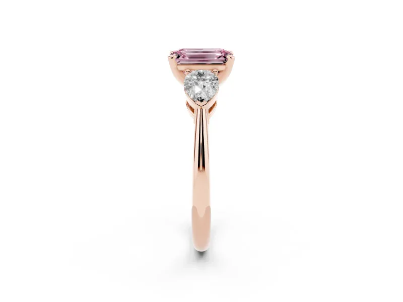Emerald Cut 3-Stone Engagement Ring Setting for a Fancy Pink Lab-Grown Diamond | Rose Gold