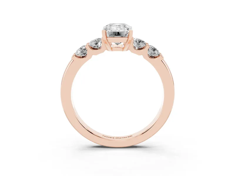 Emerald Cut Five Stone Engagement Ring Setting | Prong-Set Side Stones | Rose Gold