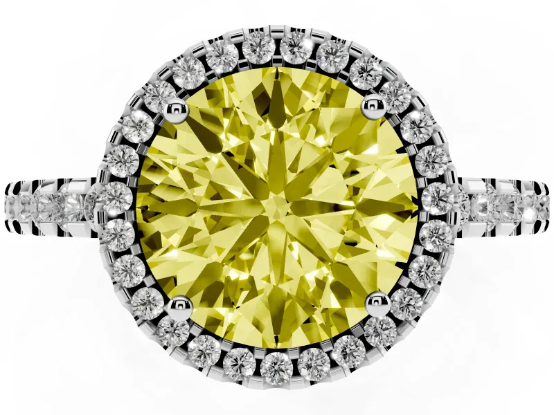Round Pave Halo Engagement Ring Setting for a Fancy Yellow Lab-Grown Diamond | Sterling Silver