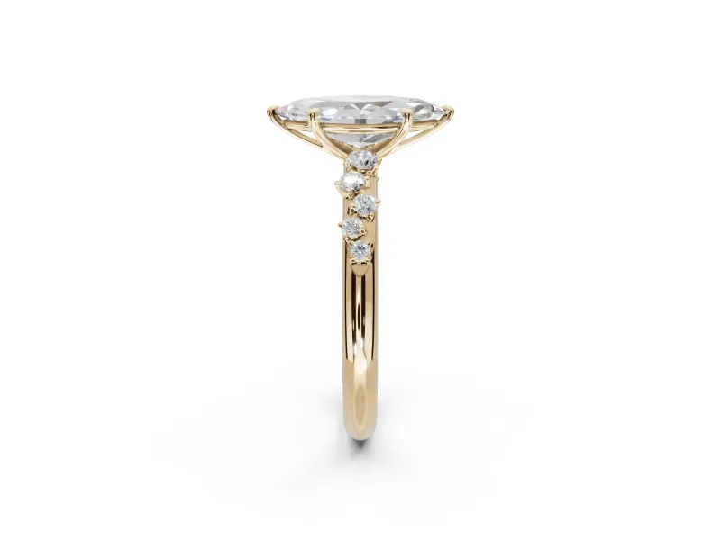Marquise Solitaire Engagement Ring Setting | Graduated Scattered Accents | Yellow Gold