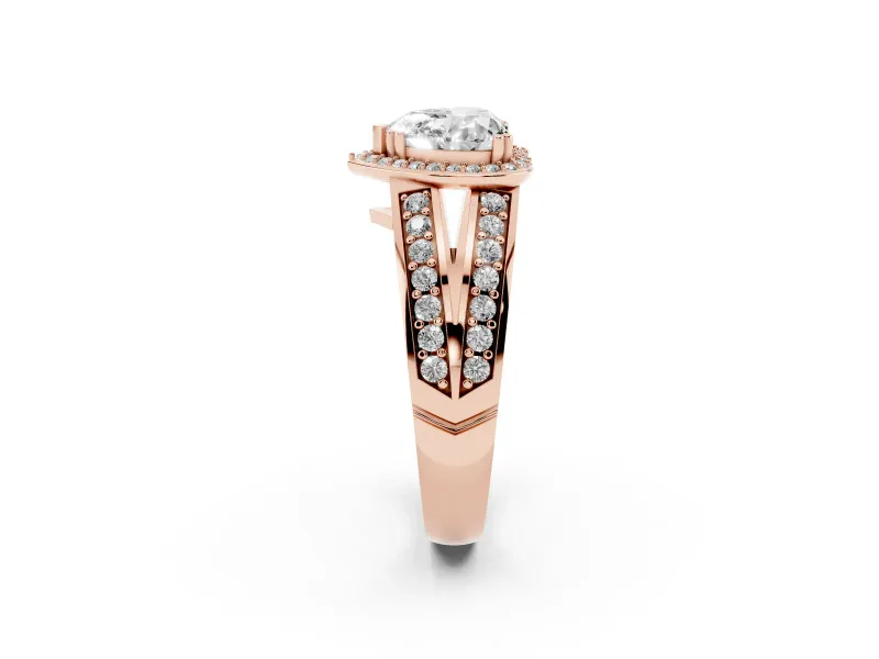 Heart-Shaped Halo Engagement Ring Setting | Two-Row Pave Split Shank | Rose Gold
