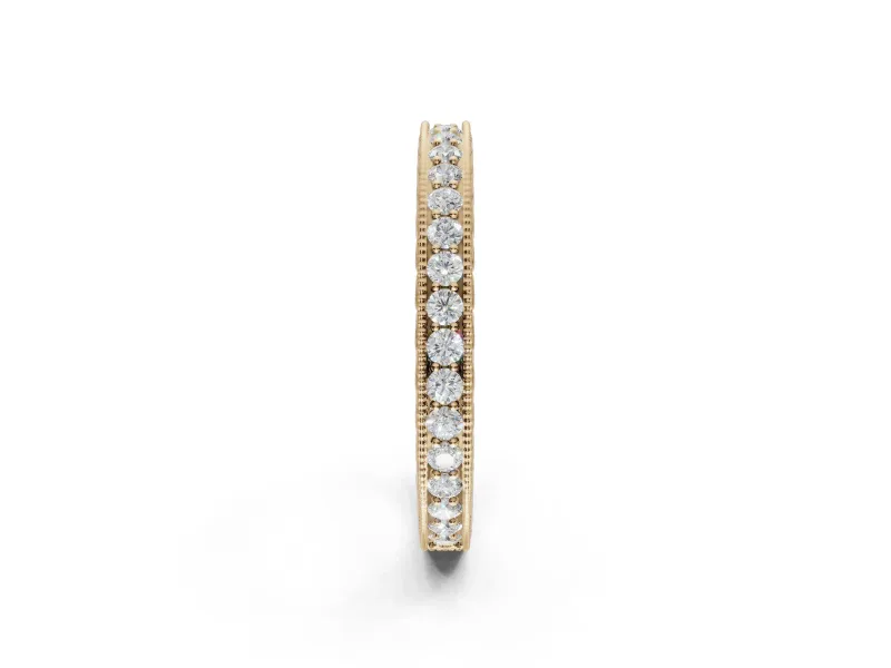 Round Lab-Grown Diamond Milgrain Channel Set Wedding Band | Fluted Gallery | Yellow Gold