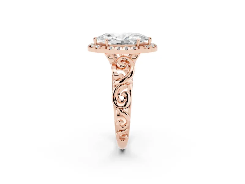 Marquise Vintage Filigree Halo Engagement Ring Setting | Scroll Shoulders | Rose Gold